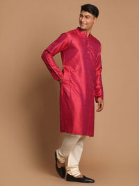 Thumbnail for Vastramay Men's Red And Cream Silk Blend Kurta Pyjama Set - Distacart