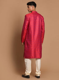 Thumbnail for Vastramay Men's Red And Cream Silk Blend Kurta Pyjama Set - Distacart