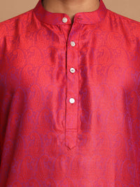 Thumbnail for Vastramay Men's Red And Cream Silk Blend Kurta Pyjama Set - Distacart