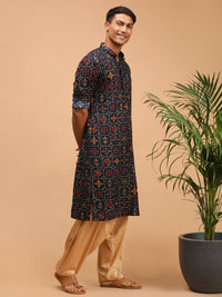 Thumbnail for Vastramay Men's Blue And Rose Gold Cotton Blend Kurta And Patiala Set - Distacart