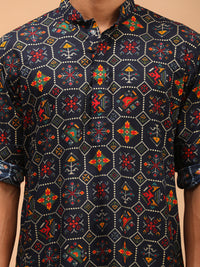 Thumbnail for Vastramay Men's Blue And Rose Gold Cotton Blend Kurta And Patiala Set - Distacart