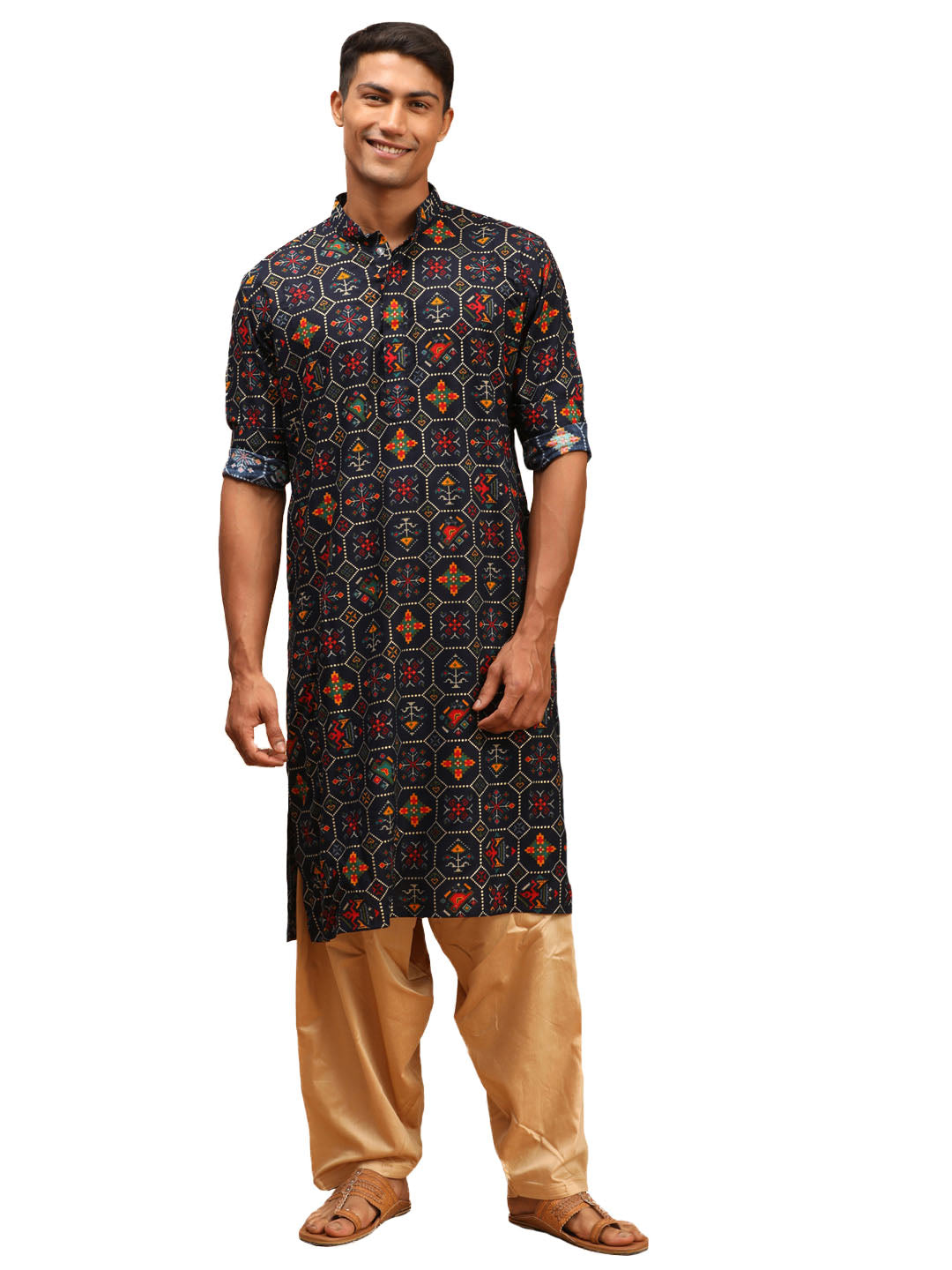 Vastramay Men's Blue And Rose Gold Cotton Blend Kurta And Patiala Set - Distacart