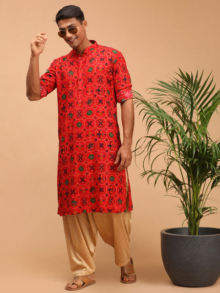 Vastramay Men's Red And Rose Gold Cotton Blend Kurta And Patiala Set - Distacart