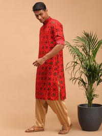 Thumbnail for Vastramay Men's Red And Rose Gold Cotton Blend Kurta And Patiala Set - Distacart