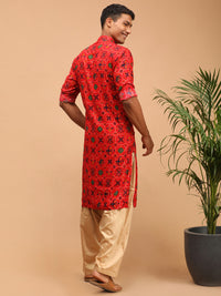 Thumbnail for Vastramay Men's Red And Rose Gold Cotton Blend Kurta And Patiala Set - Distacart
