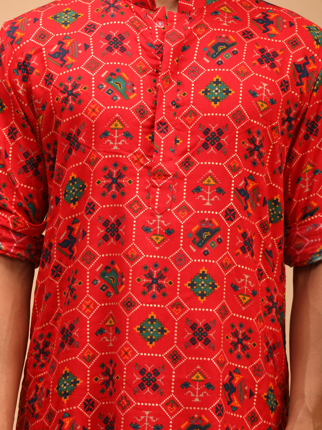 Vastramay Men's Red And Rose Gold Cotton Blend Kurta And Patiala Set - Distacart