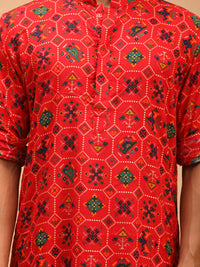 Thumbnail for Vastramay Men's Red And Rose Gold Cotton Blend Kurta And Patiala Set - Distacart