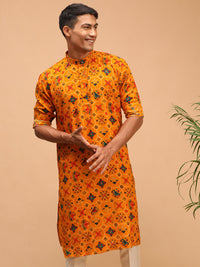 Thumbnail for Vastramay Men's Yellow Cotton Blend Kurta - Distacart