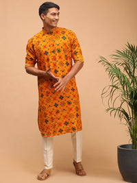 Thumbnail for Vastramay Men's Yellow And Cream Cotton Blend Kurta Pyjama Set - Distacart