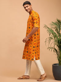 Thumbnail for Vastramay Men's Yellow And Cream Cotton Blend Kurta Pyjama Set - Distacart