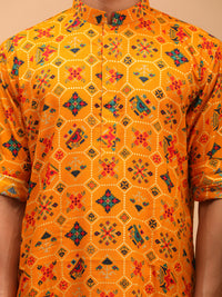 Thumbnail for Vastramay Men's Yellow And Cream Cotton Blend Kurta Pyjama Set - Distacart