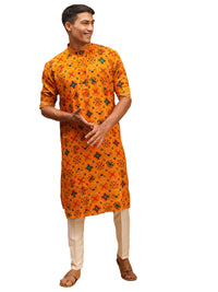 Thumbnail for Vastramay Men's Yellow And Cream Cotton Blend Kurta Pyjama Set - Distacart