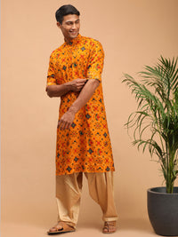 Thumbnail for Vastramay Men's Yellow And Rose Gold Cotton Blend Kurta And Patiala Set - Distacart