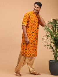 Thumbnail for Vastramay Men's Yellow And Rose Gold Cotton Blend Kurta And Patiala Set - Distacart