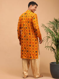 Thumbnail for Vastramay Men's Yellow And Rose Gold Cotton Blend Kurta And Patiala Set - Distacart