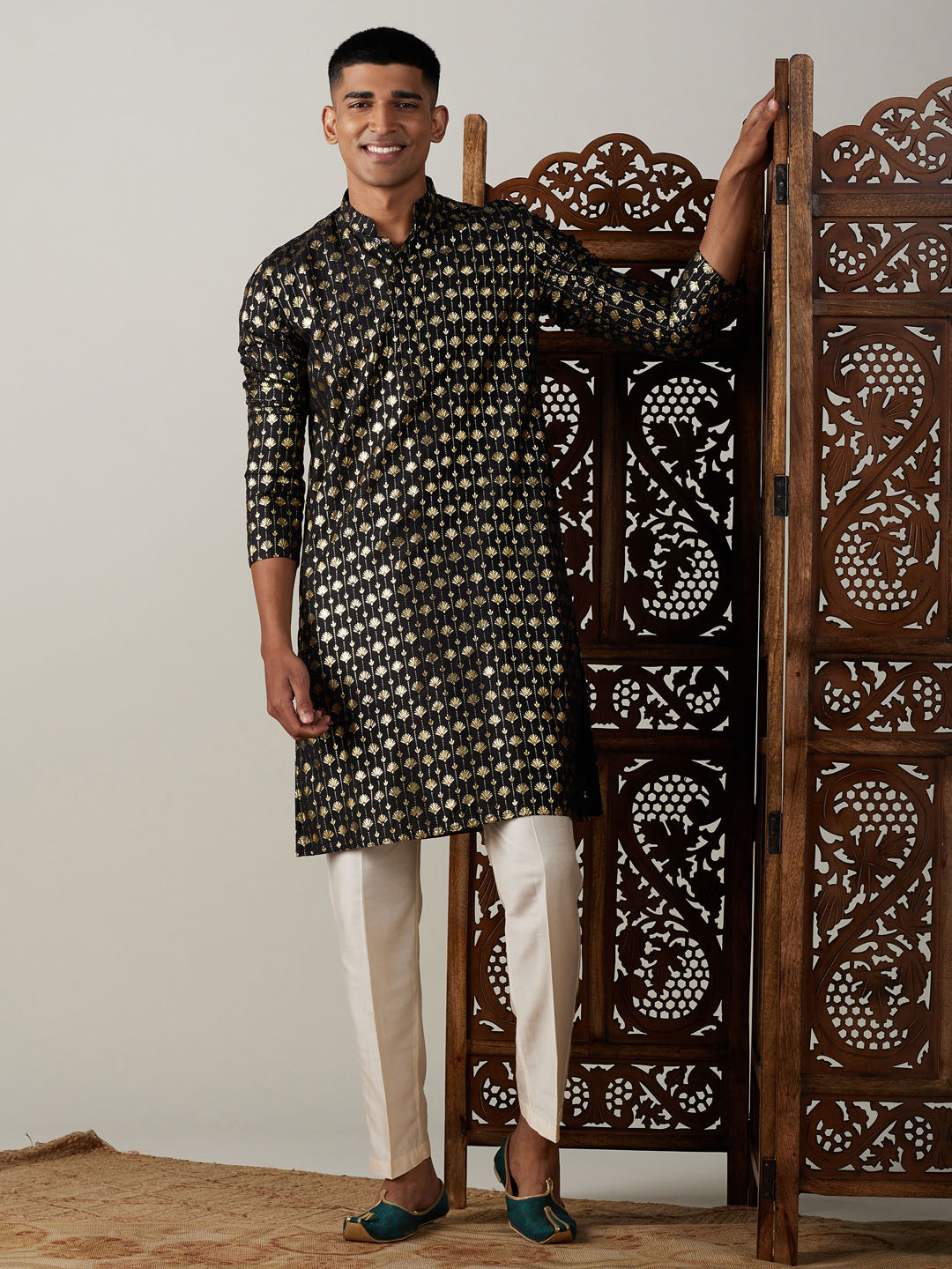 Vastramay Men's Black And Cream Viscose Kurta Pyjama Set - Distacart