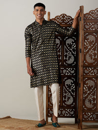 Thumbnail for Vastramay Men's Black And Cream Viscose Kurta Pyjama Set - Distacart