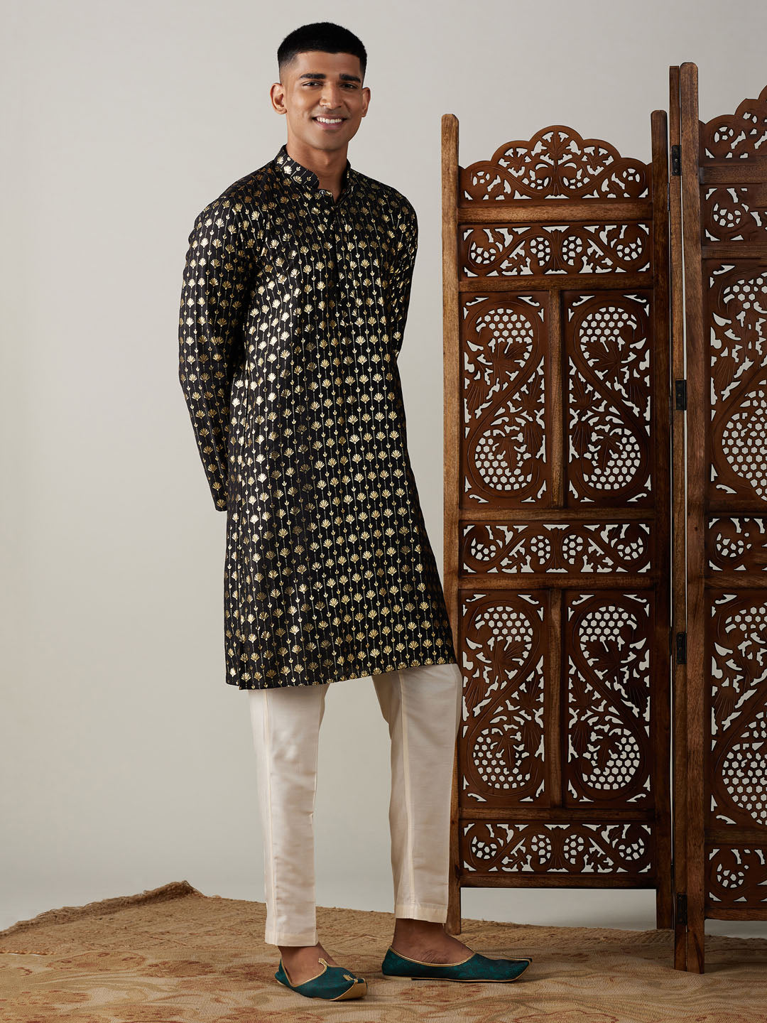 Vastramay Men's Black And Cream Viscose Kurta Pyjama Set - Distacart