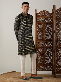 Thumbnail for Vastramay Men's Black And Cream Viscose Kurta Pyjama Set - Distacart