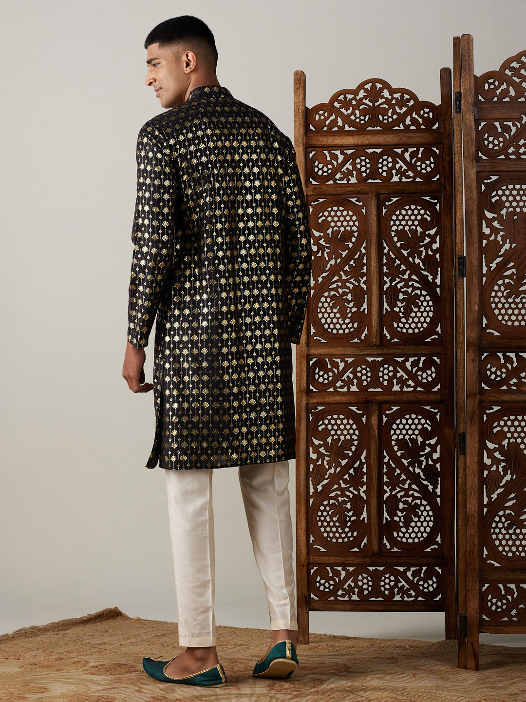 Vastramay Men's Black And Cream Viscose Kurta Pyjama Set - Distacart