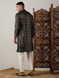 Thumbnail for Vastramay Men's Black And Cream Viscose Kurta Pyjama Set - Distacart