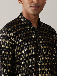 Thumbnail for Vastramay Men's Black And Cream Viscose Kurta Pyjama Set - Distacart
