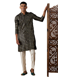 Thumbnail for Vastramay Men's Black And Cream Viscose Kurta Pyjama Set - Distacart