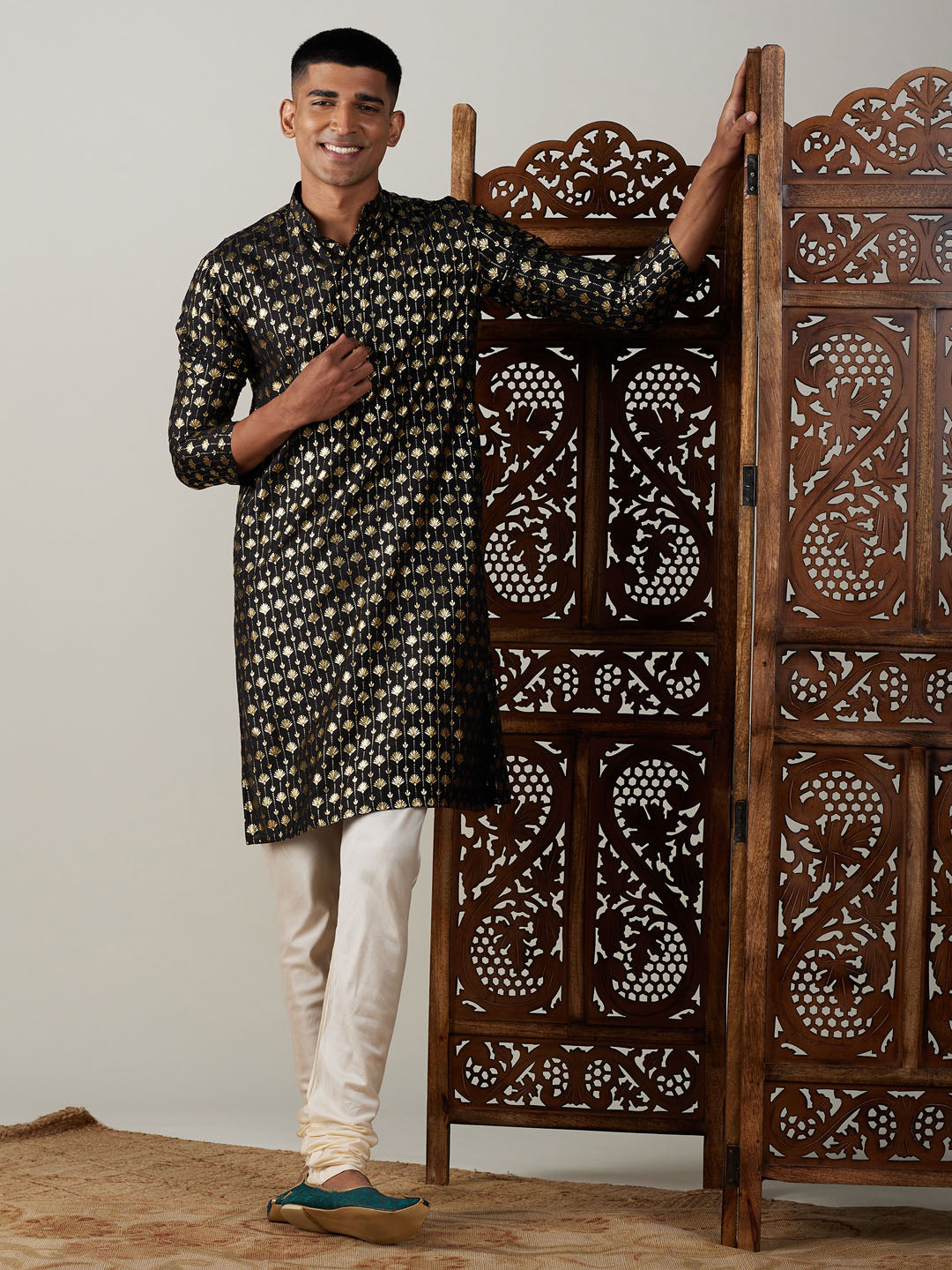 Vastramay Men's Black And Cream Viscose Kurta Pyjama Set - Distacart