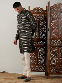 Thumbnail for Vastramay Men's Black And Cream Viscose Kurta Pyjama Set - Distacart