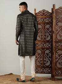 Thumbnail for Vastramay Men's Black And Cream Viscose Kurta Pyjama Set - Distacart