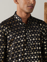 Thumbnail for Vastramay Men's Black And Cream Viscose Kurta Pyjama Set - Distacart