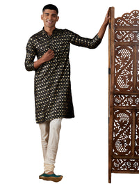 Thumbnail for Vastramay Men's Black And Cream Viscose Kurta Pyjama Set - Distacart
