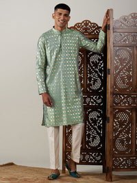 Thumbnail for Vastramay Men's Green And Cream Viscose Kurta Pyjama Set - Distacart