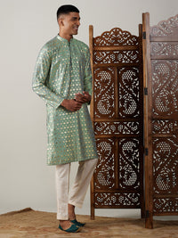 Thumbnail for Vastramay Men's Green And Cream Viscose Kurta Pyjama Set - Distacart