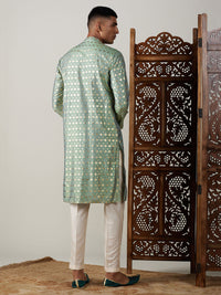 Thumbnail for Vastramay Men's Green And Cream Viscose Kurta Pyjama Set - Distacart