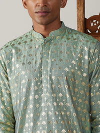 Thumbnail for Vastramay Men's Green And Cream Viscose Kurta Pyjama Set - Distacart