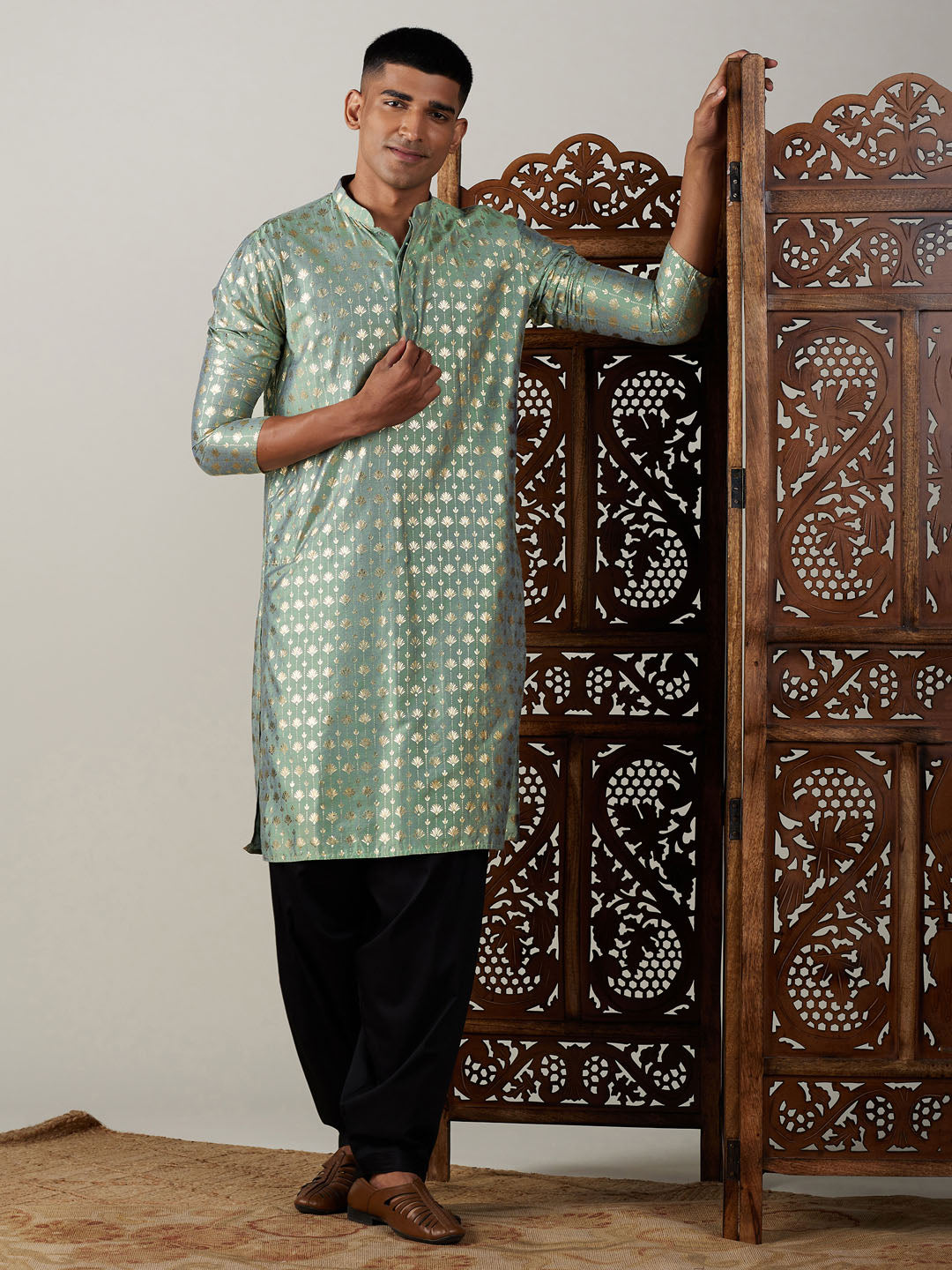 Vastramay Men's Green And Black Viscose Kurta And Patiala Set - Distacart