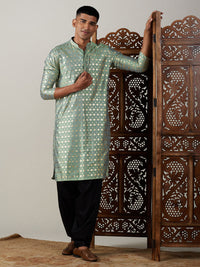 Thumbnail for Vastramay Men's Green And Black Viscose Kurta And Patiala Set - Distacart