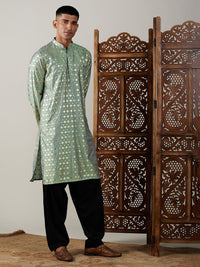 Thumbnail for Vastramay Men's Green And Black Viscose Kurta And Patiala Set - Distacart