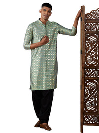 Thumbnail for Vastramay Men's Green And Black Viscose Kurta And Patiala Set - Distacart