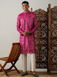Thumbnail for Vastramay Men's Pink And Cream Viscose Kurta Pyjama Set - Distacart