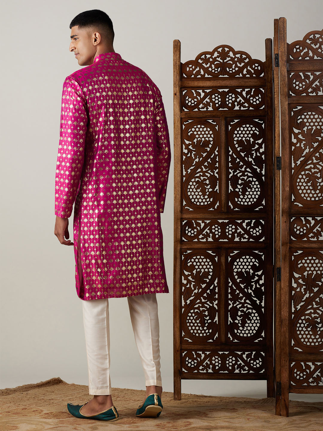 Vastramay Men's Pink And Cream Viscose Kurta Pyjama Set - Distacart
