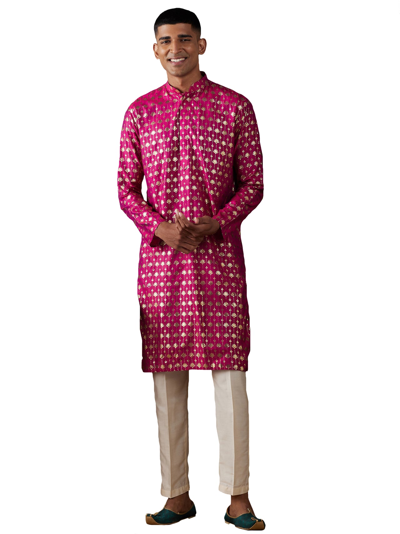 Vastramay Men's Pink And Cream Viscose Kurta Pyjama Set - Distacart