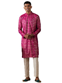 Thumbnail for Vastramay Men's Pink And Cream Viscose Kurta Pyjama Set - Distacart