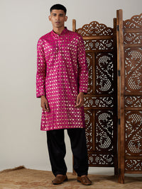 Thumbnail for Vastramay Men's Pink And Black Viscose Kurta And Patiala Set - Distacart