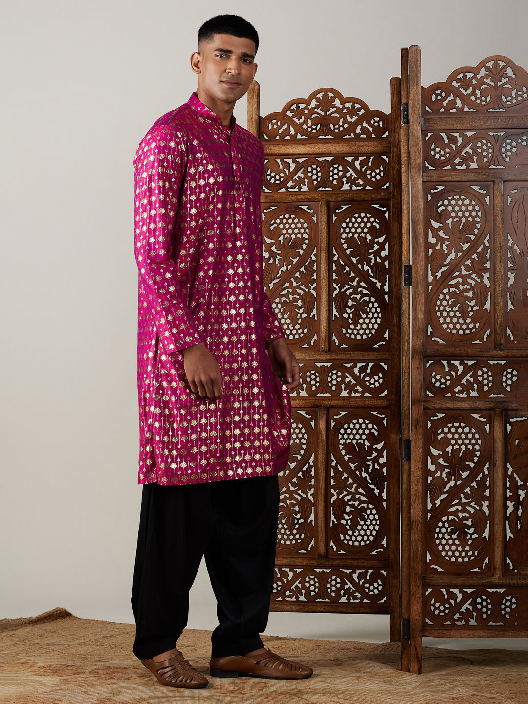 Vastramay Men's Pink And Black Viscose Kurta And Patiala Set - Distacart