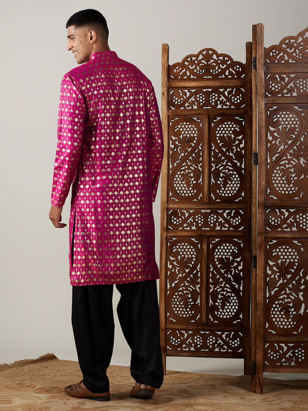Vastramay Men's Pink And Black Viscose Kurta And Patiala Set - Distacart