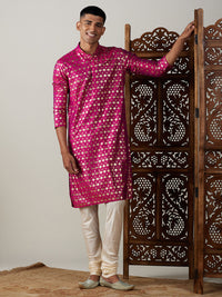 Thumbnail for Vastramay Men's Pink And Cream Viscose Kurta Pyjama Set - Distacart