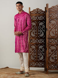 Thumbnail for Vastramay Men's Pink And Cream Viscose Kurta Pyjama Set - Distacart