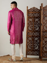 Thumbnail for Vastramay Men's Pink And Cream Viscose Kurta Pyjama Set - Distacart